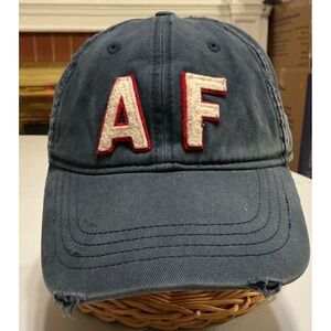 VTG Y2K Abercrombie Fitch Mens Navy Blue AF Patch Leather Strapback Hat OS